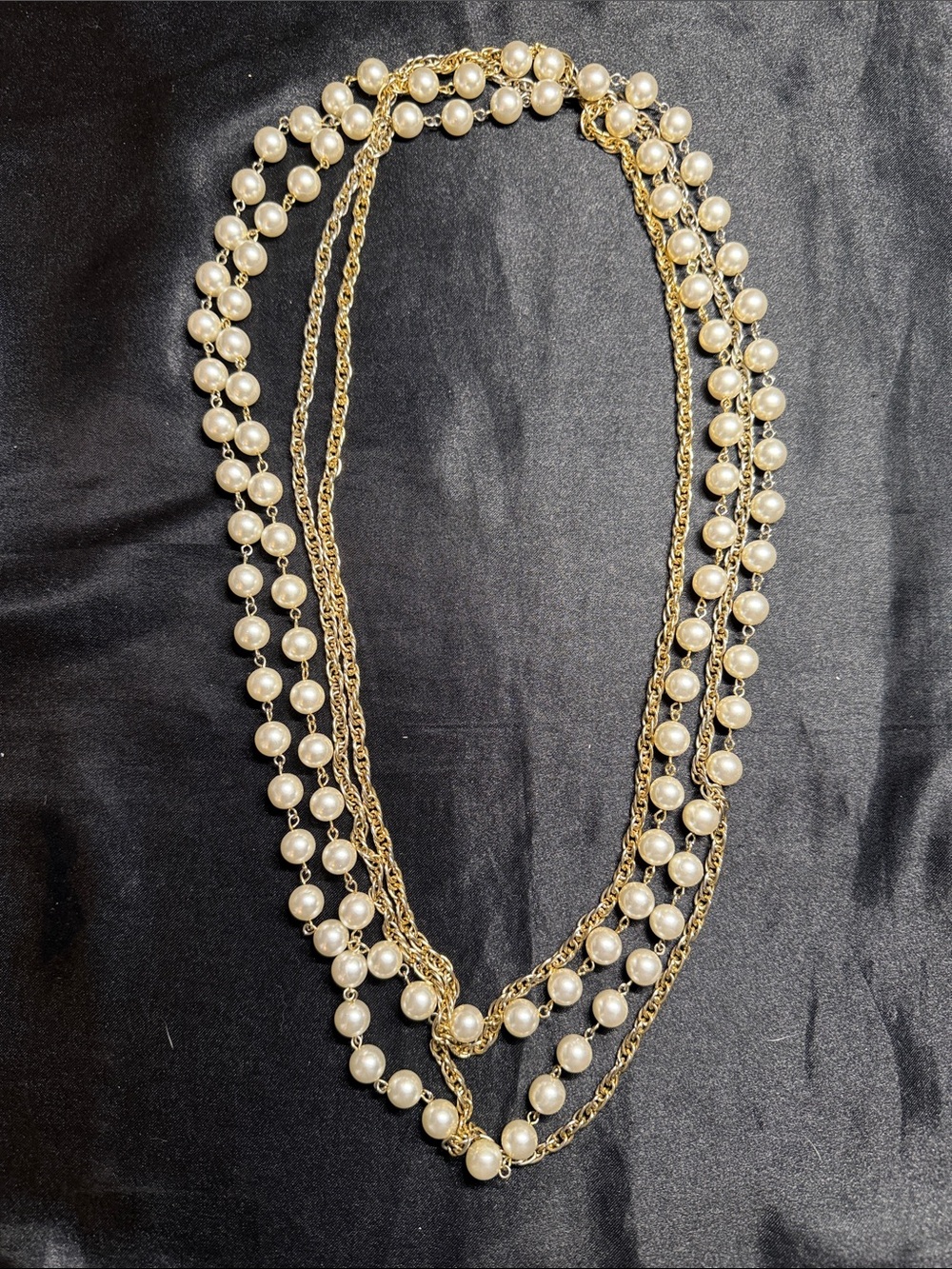 Gold Pearl Multi-Strand Necklace - Elegant Women's Jewelry